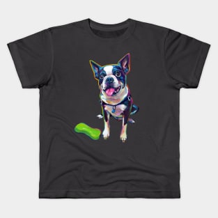 BOSTON TERRIER WITH TOY Kids T-Shirt